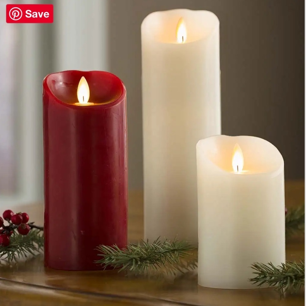 Set of 3 LED Pillar Candle with Flicker Flame and Auto-Timer